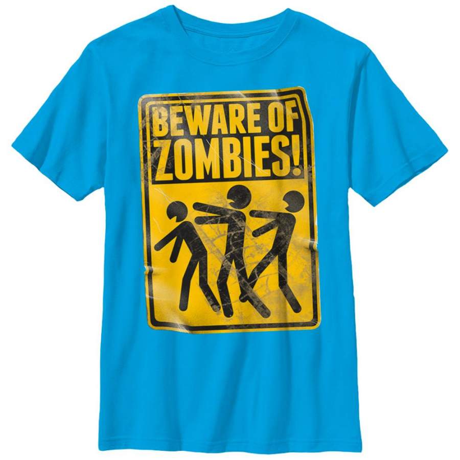 Lost Gods Boy’s Halloween Beware Zombies  T Shirt Turquoise S