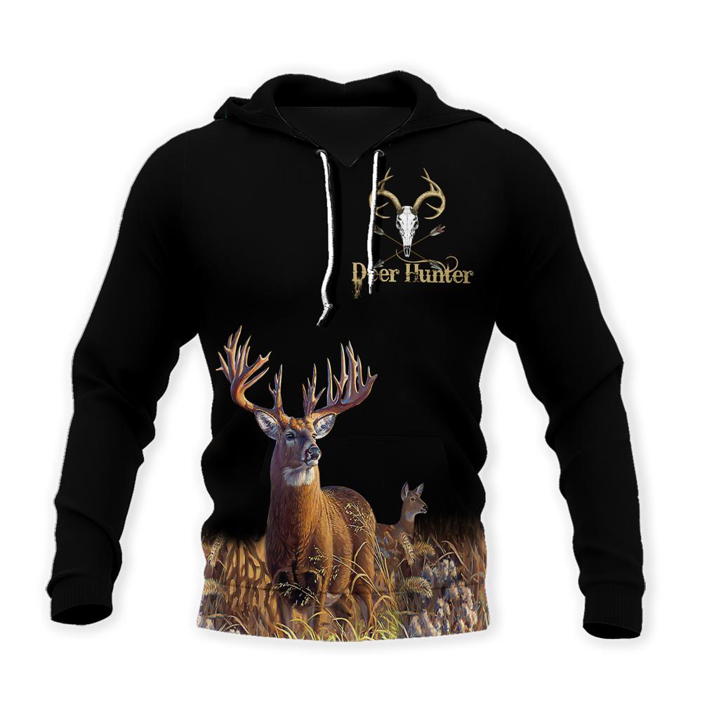 ViticStore™ Deers Hunting 3D Black Shade All Over Printed XL Hoodie For Men