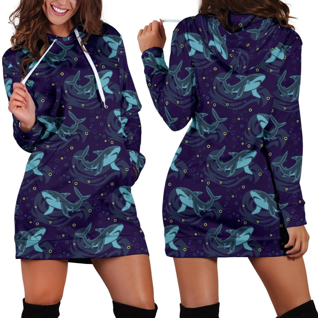 Shark Themed Print Women Hoodie Dress