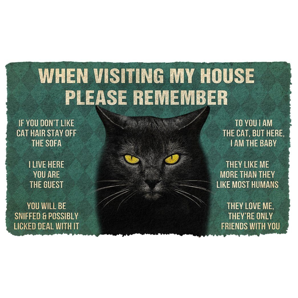 Gearhumans  GearHuman 3D Please Remember Cool Black Cat House Rules Doormat