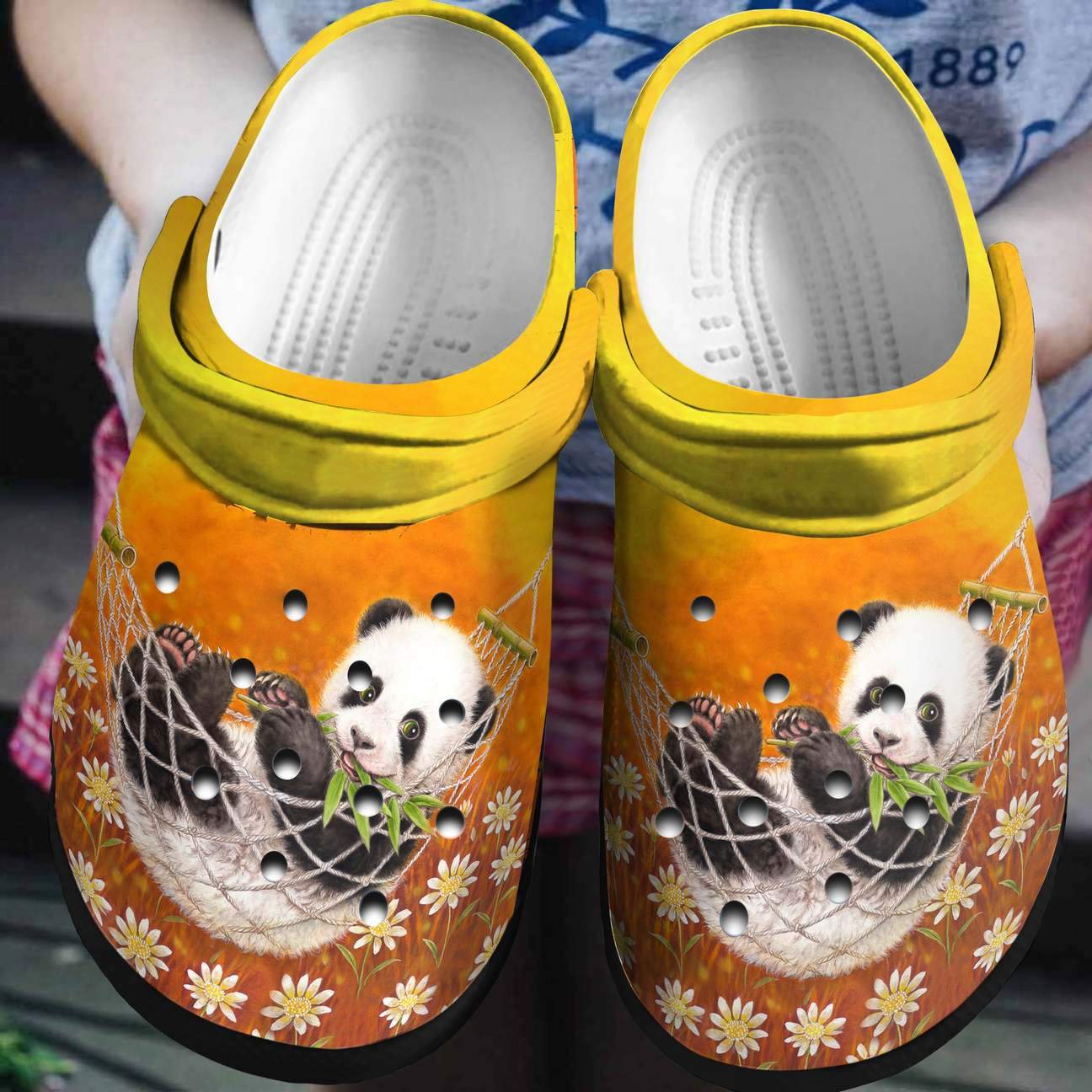 Panda Personalized Clog, Custom Name, Text, Color, Number Fashion Style For Women, Men, Kid, Print 3D Baby Panda In Hammock