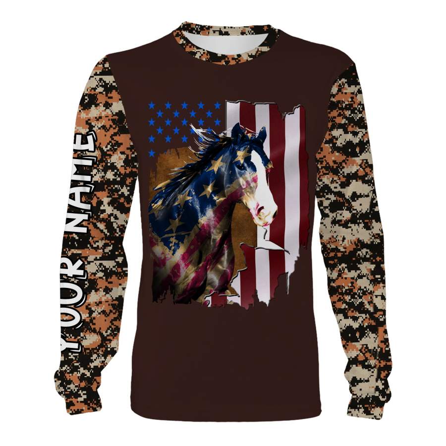 Love Horse US flag Quarter Horse Custom name 3D Full printing Shirt, Hoodie – Love Horse clothing for Men, Women and Kid – FSD837