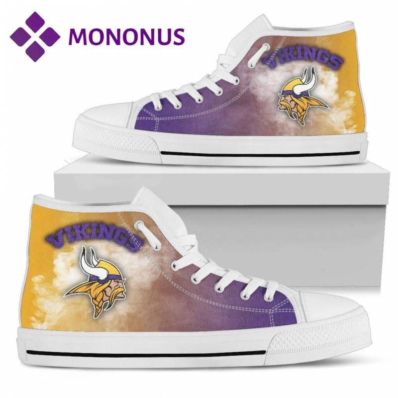 White Smoke Vintage Minnesota Vikings High Top Shoes White