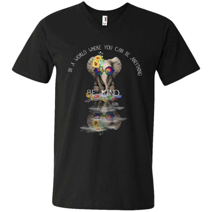 In A World Where You CanBe Anything Be Kind Flowers Elephant	 Hippie V Neck Shirt