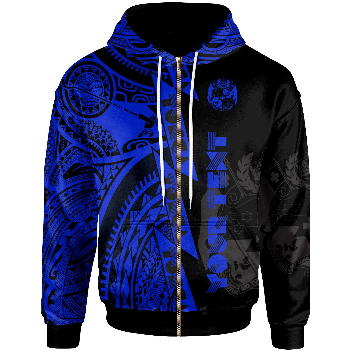 (Custom) Polynesian Tonga Zip-Up Hoodie – Maui Moana Tattoo with Seal Tonga – Pacific Print Hoodie