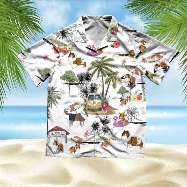 Shetland Sheepdog Beach All Over Printed Hawaiian Shirt Ha4536