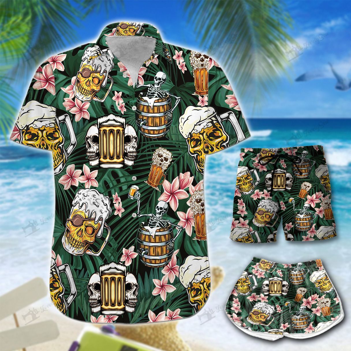 Skull Beer Hawaiian Shirt Shorts Ha37944