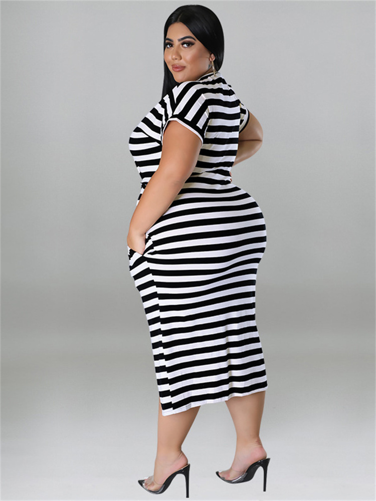 Wmstar Plus Size Dress Dresses for Women 2022 Casual Short Sleeve Striped Hollow Out Maxi Dresses Woman Wholesale Dropshipping alx