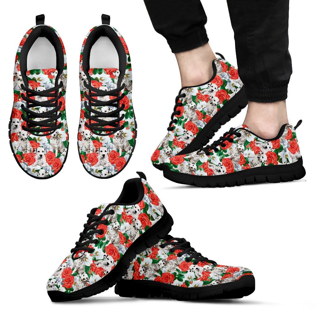 Dalmatian Dog Puppy Pattern Print Black Sneaker Shoes For Men Women