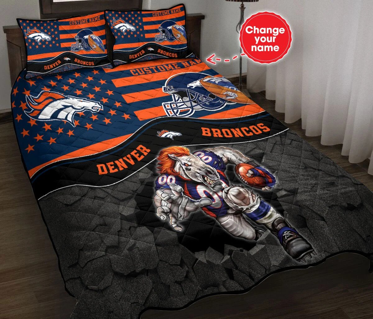 Denver Broncos Personalized Quilt Set Bg10