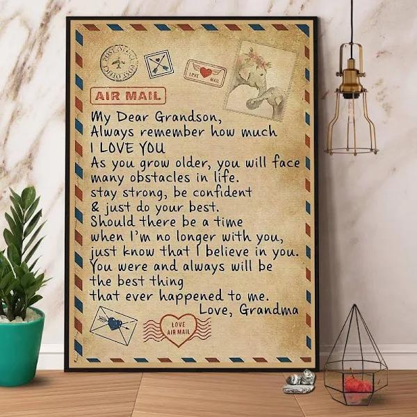 My Dear Grandson Always Remember How Much I Love You Elephant Air Mail Poster Canvas