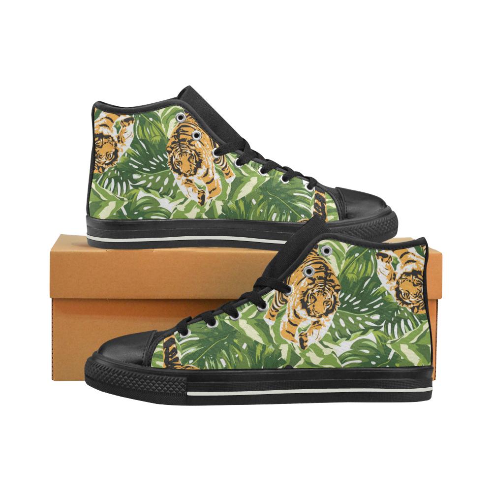 Bengal Tiger Pattern leaves Men’s High Top Shoes Black