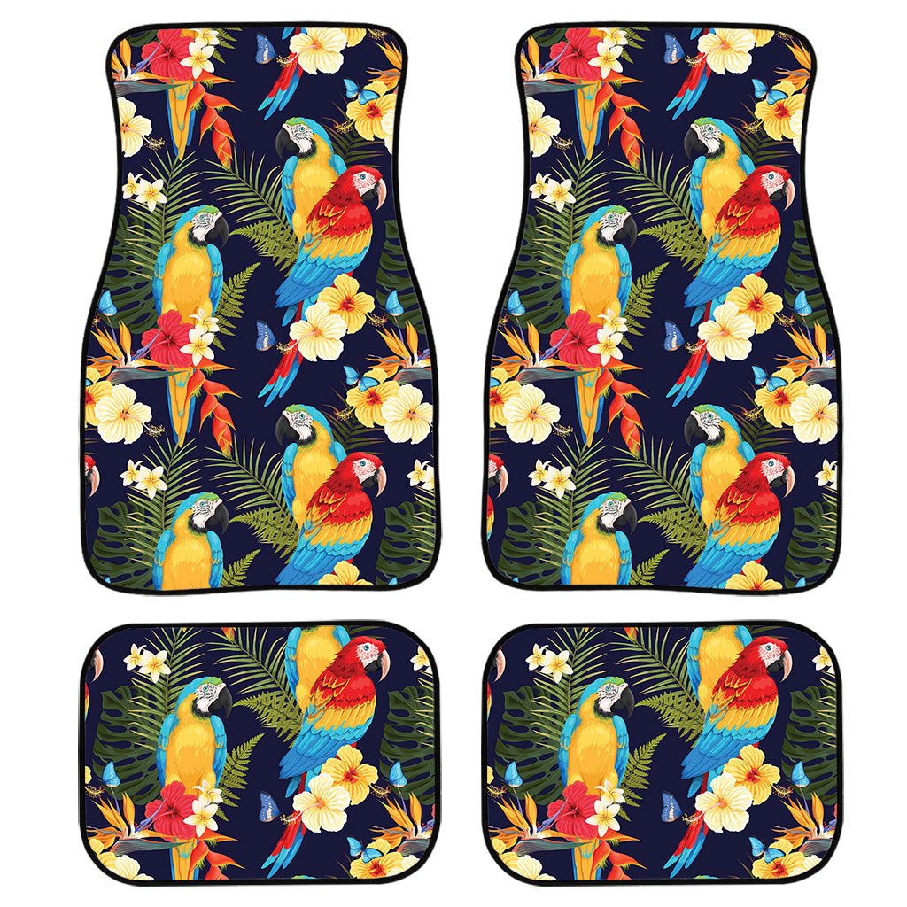 Parrot And Flower Pattern Print Front And Back Car Floor Mats, Front Car Mat