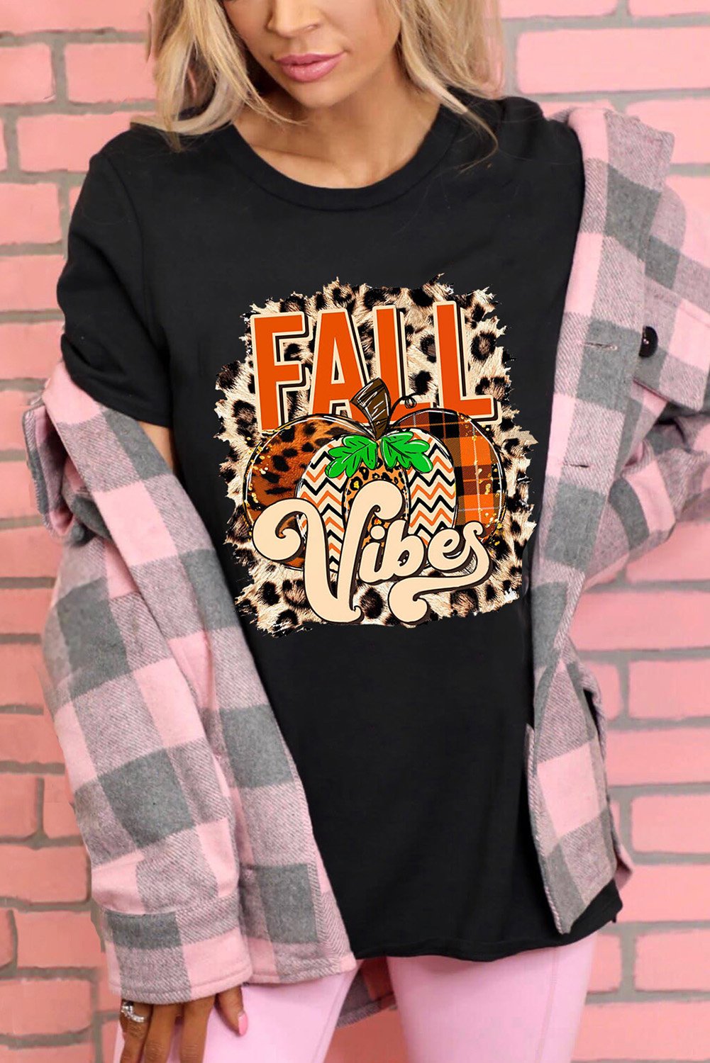 Azura Exchange Black Leopard Fall Vibes Pumpkin Graphic Tee