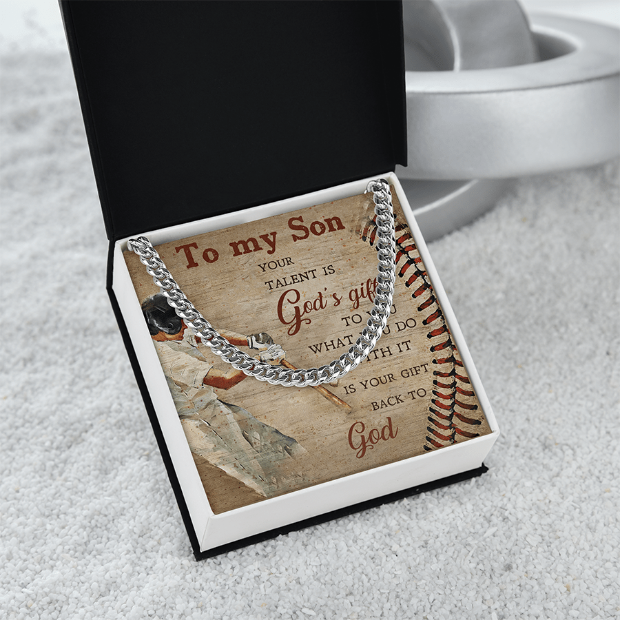 To My Son Baseball Cuban Necklace, Your Talent Is God’S Gift Necklace, Gift For Son, Lucky Gift For Son