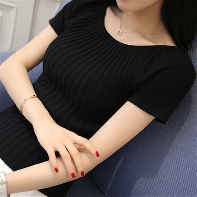 2018 Women Summer Knitted Sweaters and Pullovers O Neck Short Sleeve Shirts Solid Slim sweater shirts Sueter mujer ZY4249 alx