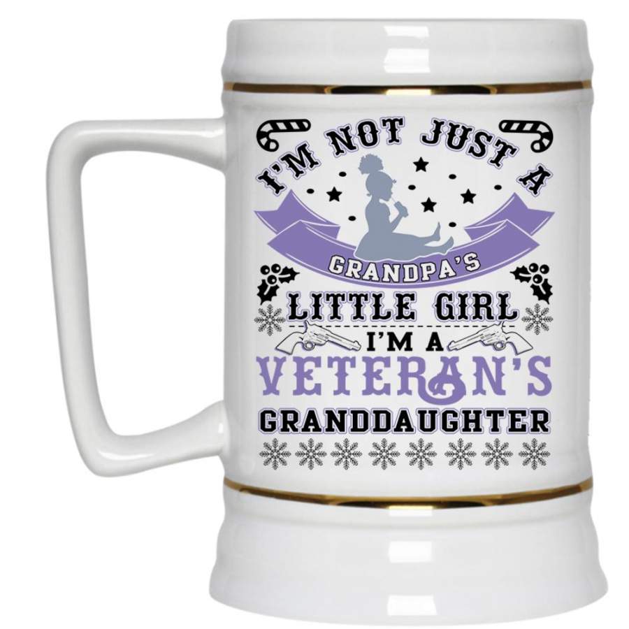 Cute Veteran Beer Stein 22oz, I’m A Veteran’s Granddaughter Beer Mug