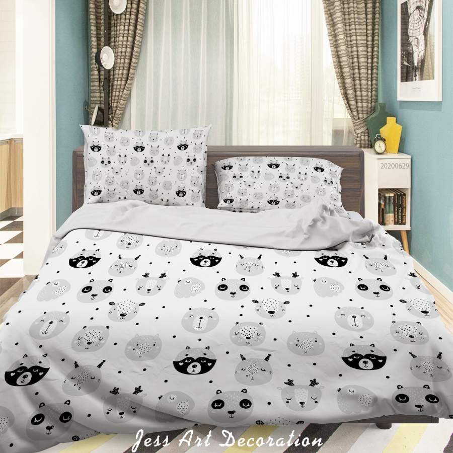 3D White Cartoon Animal Quilt Cover Set Bedding Set Duvet Cover Pillowcases SF69