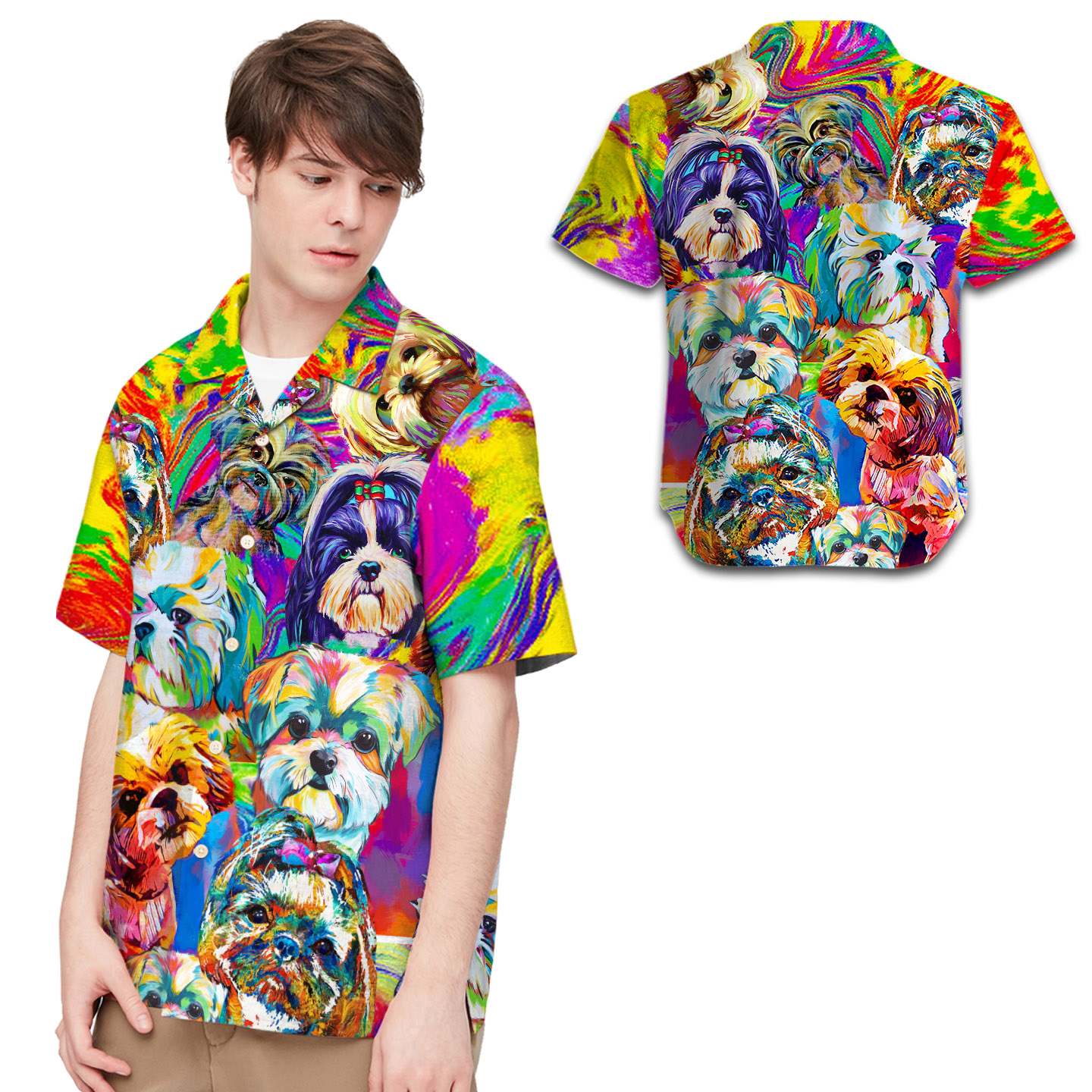 Shih Tzu Colorful Oil Painting Women Hawaii Shirt Ha69109