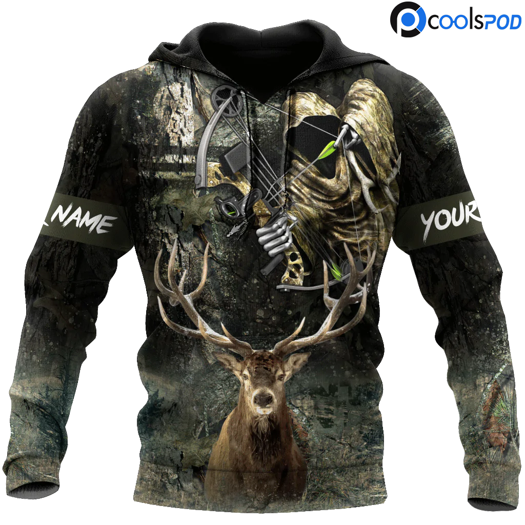 Customized Deer Hunting Bow Hoodie For Men, 3D All Over Print Deer Hunter Outfit, Hunter Hoodie