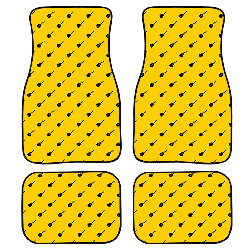 Yellow And Black Dart Pattern Print Front And Back Car Floor Mats, Front Car Mat