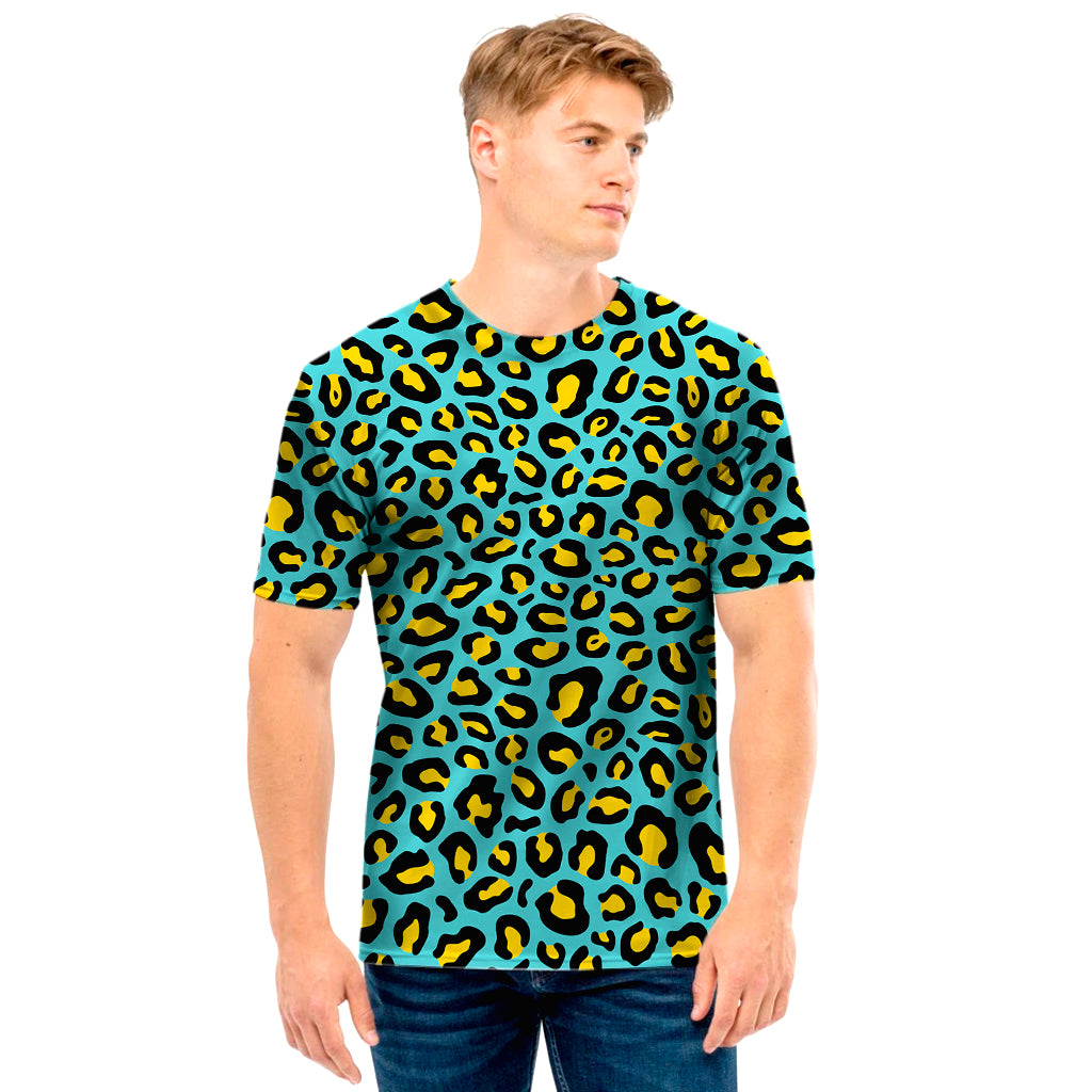 Teal And Yellow Leopard Pattern Print Men’S T-Shirt