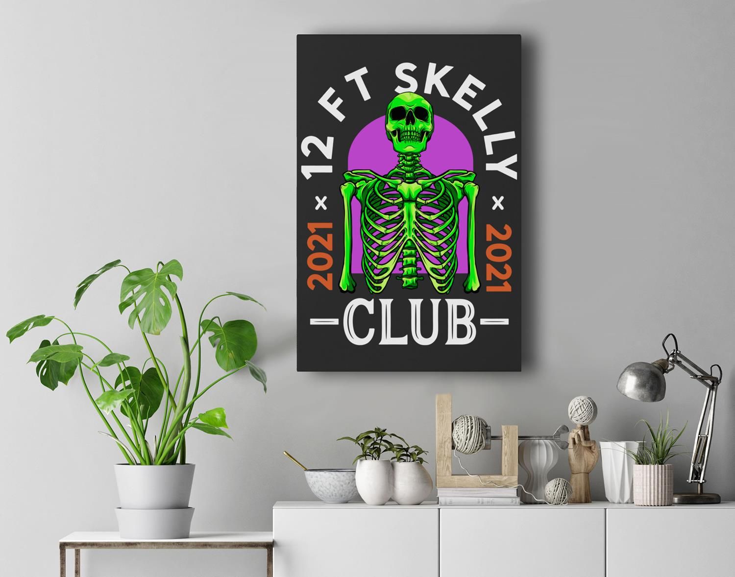 12Ft Skelly Club – Halloween 12 Foot Skeleton Appreciation Premium Wall Art Canvas Decor