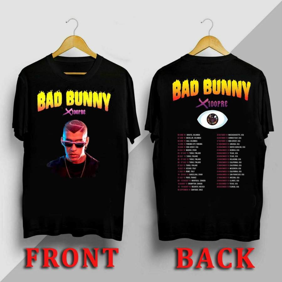 Bad Bunny Shirts X100Pre Tour Men’s Black Merch