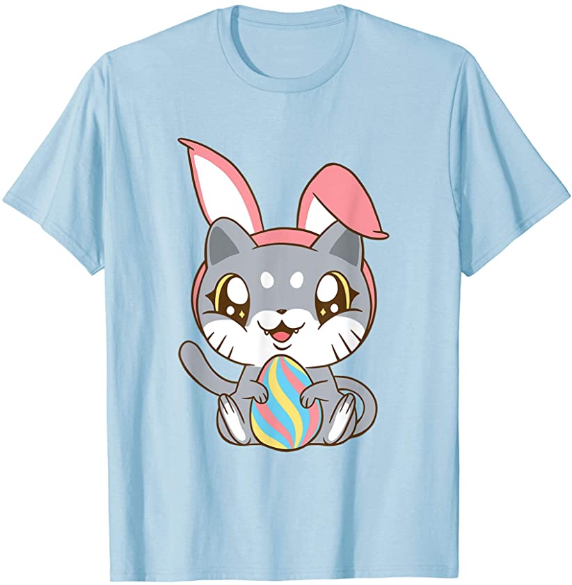 Easter Bunny Cat Cute Kawaii Easter Egg Graphic Funny T-Shirt