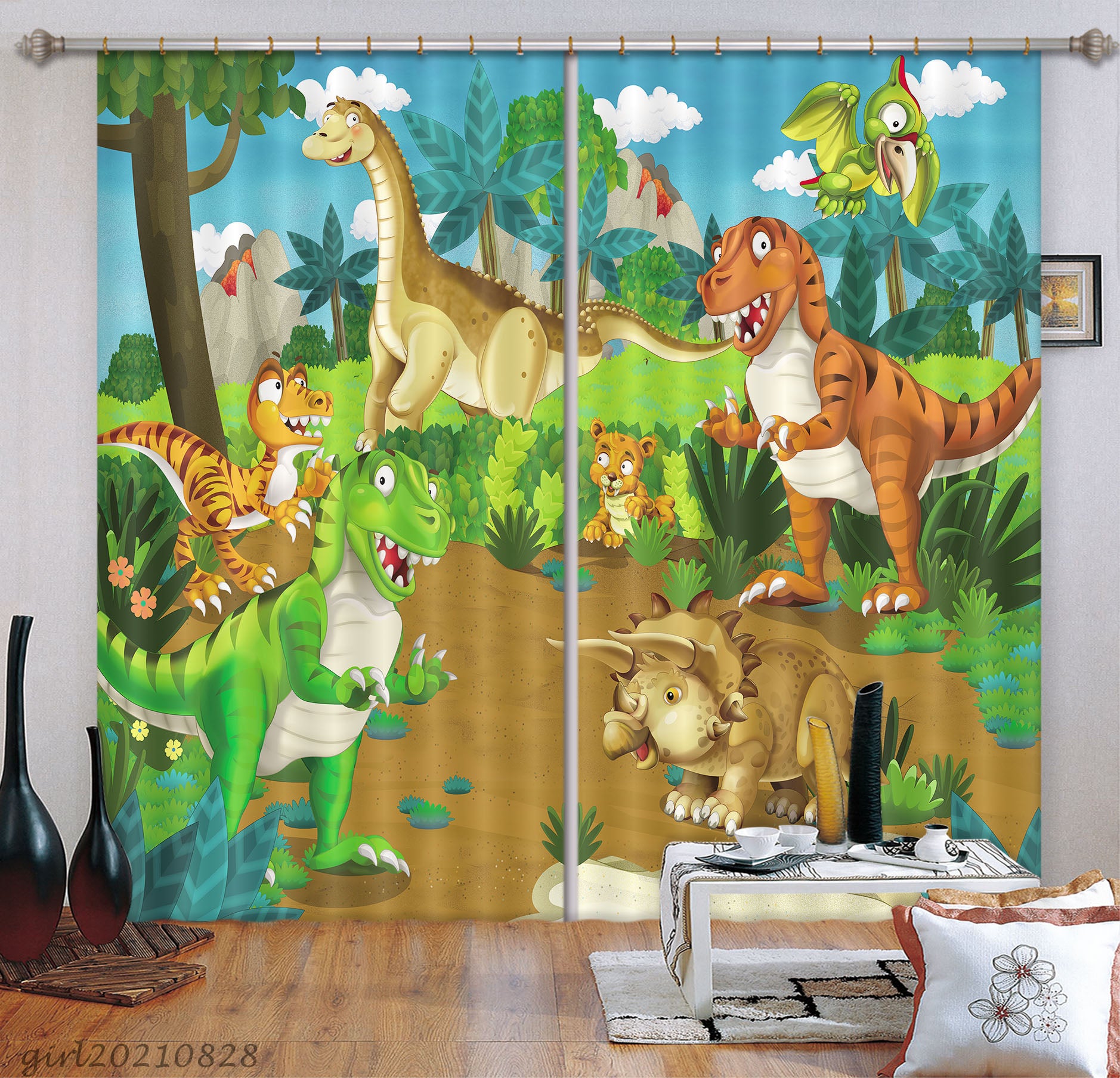 3D Cartoon Forest Animal Dinosaur Curtains And Drapes Lqh 105