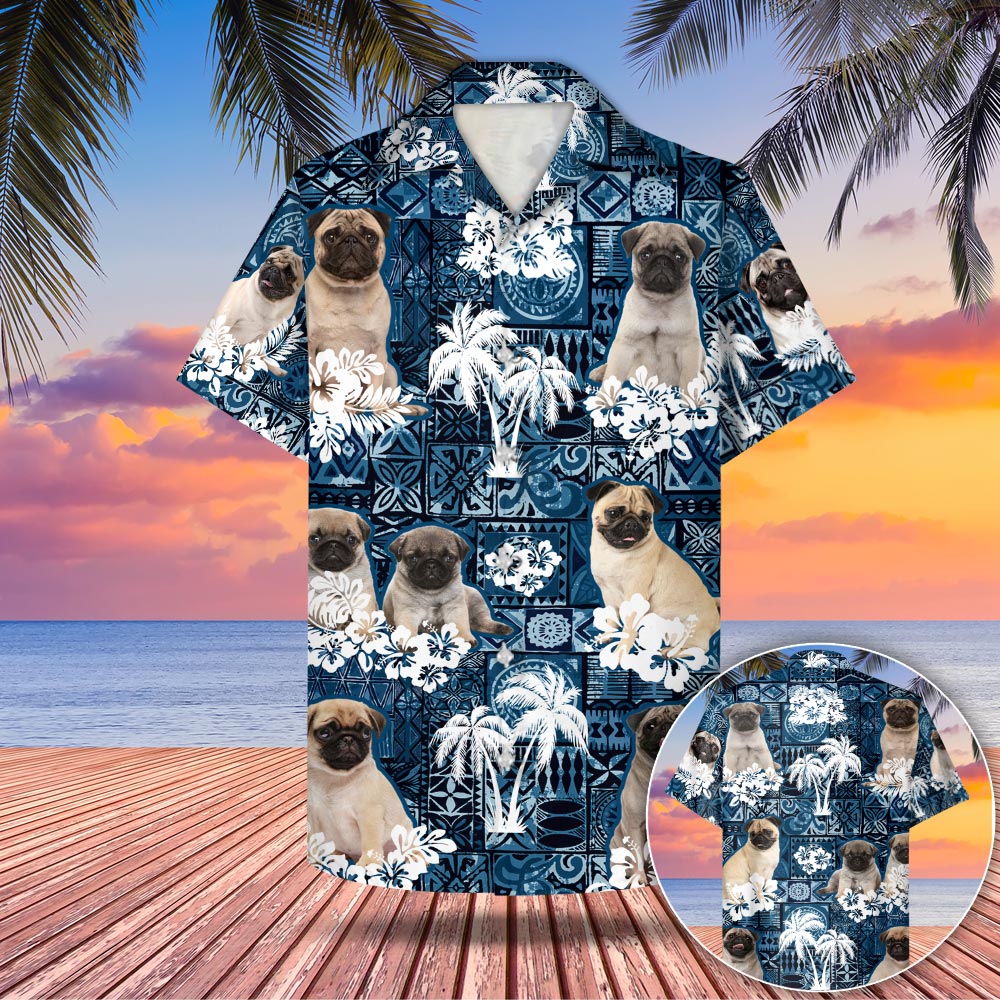 Pug Hawaii Style Blue Shirt Gift For Dad Phts Ha80347