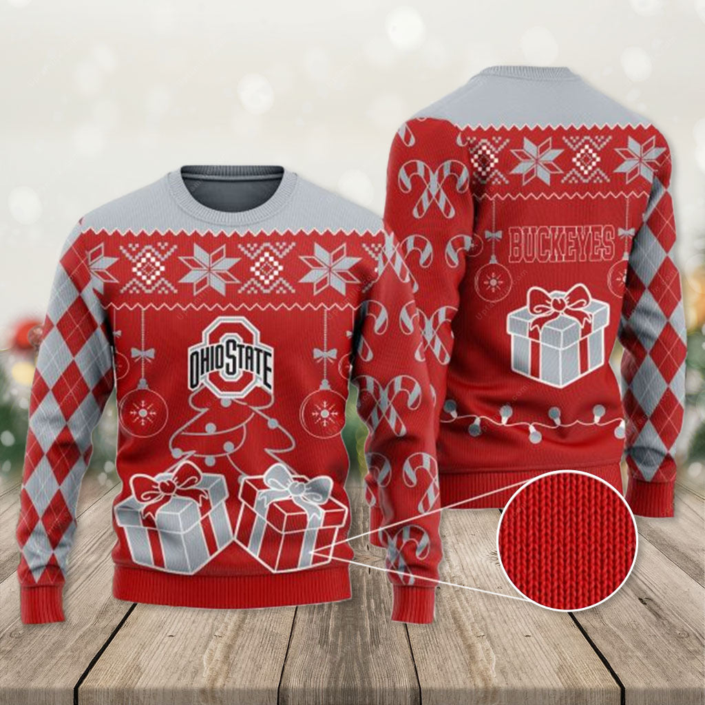 Ohio State Ugly Christmas Sweater, Candy Cane Ugly Christmas Sweater 3D, Presents For Christmas T-Shirt