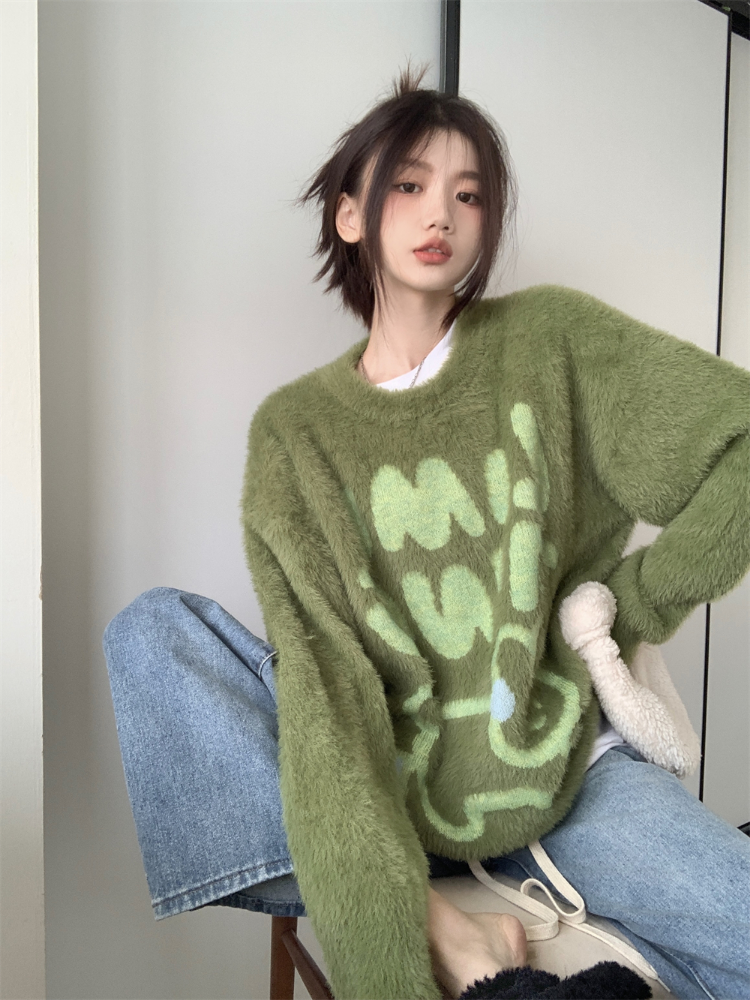 ZCSMLL 2022 Design Korean Fashion Cartoon Rabbit Sweet Pullover Round Neck Long Sleeve Personality Printing Women Sweater alx