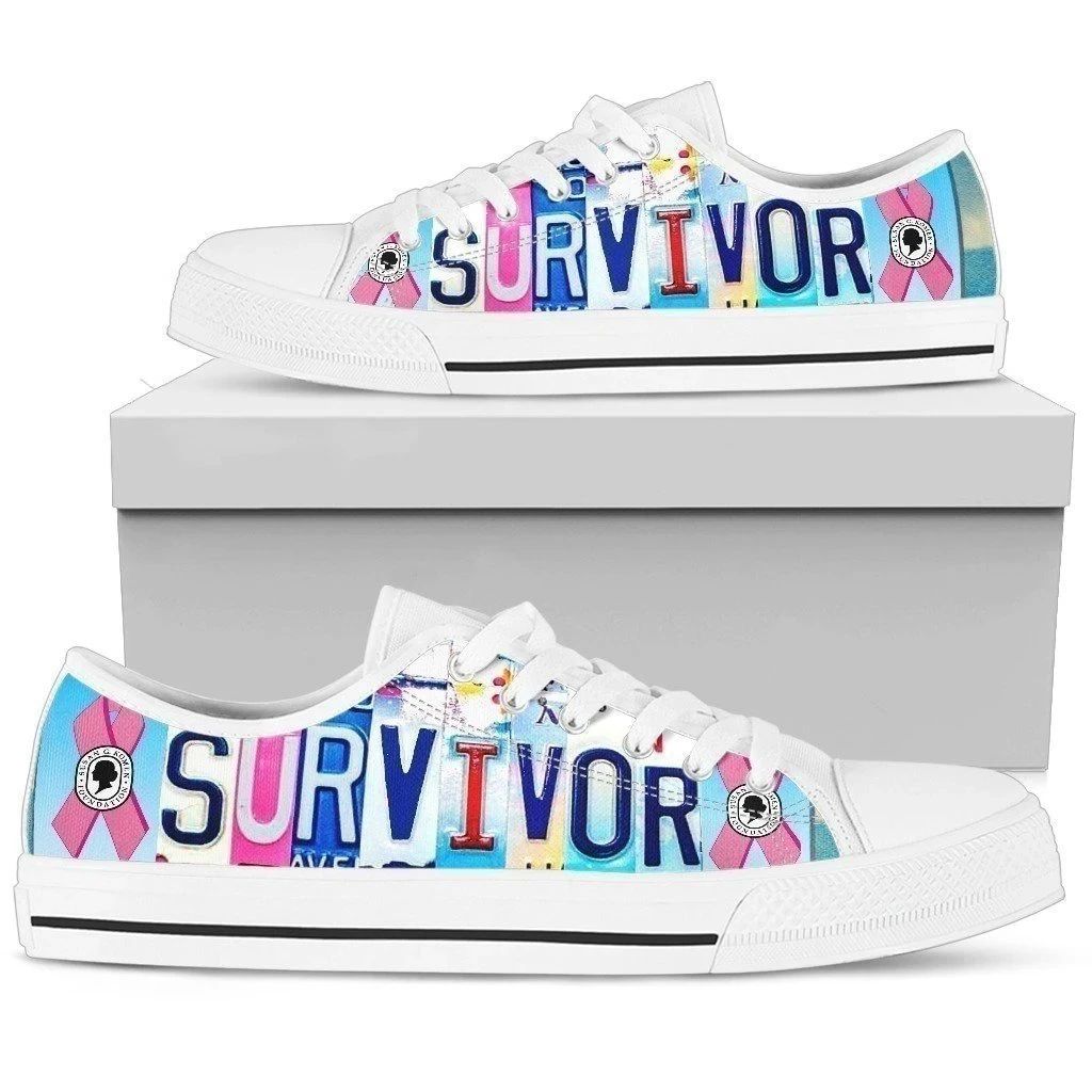 Survivor Breast Cancer Awareness Women's Sneaker Low Top Shoes Low Top Shoes VA95 Breast Cancer Awareness Month 2024