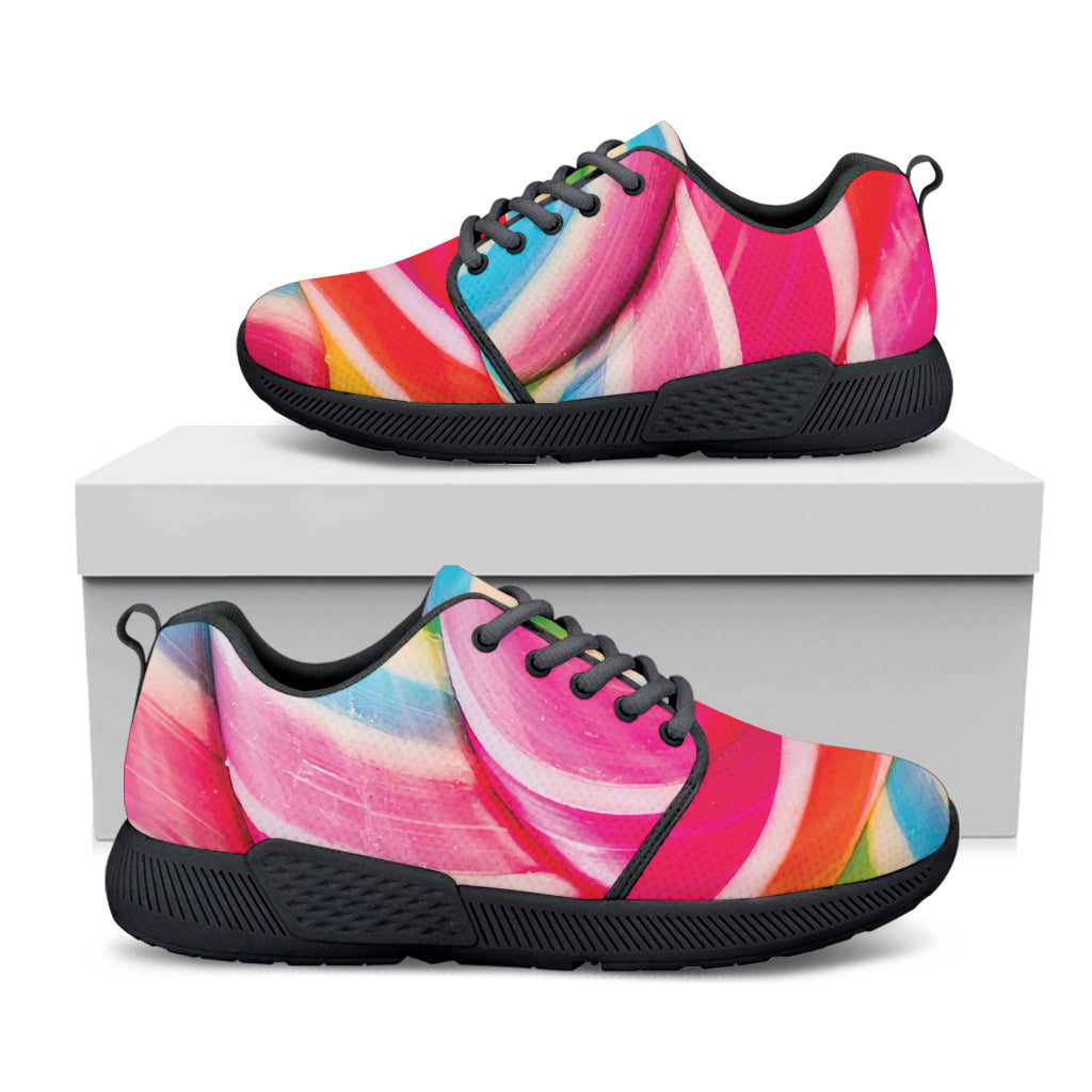 Rainbow Swirl Candy Print Black Athletic Shoes