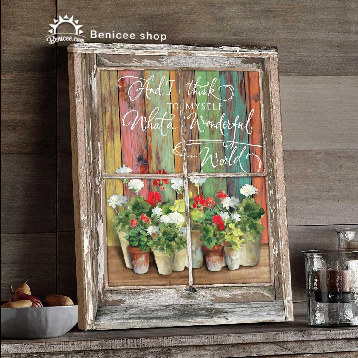 Benicee Hippie Style Framed Wrapped Wall Art Canvas What A Wonderful World Fake Window Geraniums Top 3 Home Decor