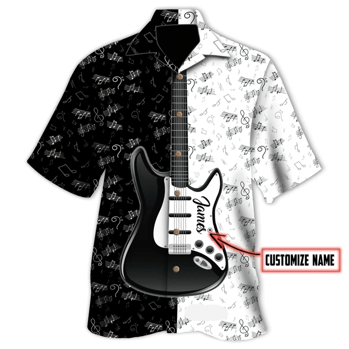 Custom Name Black White Guitar Unisex Hawaii Shirts Ha22506