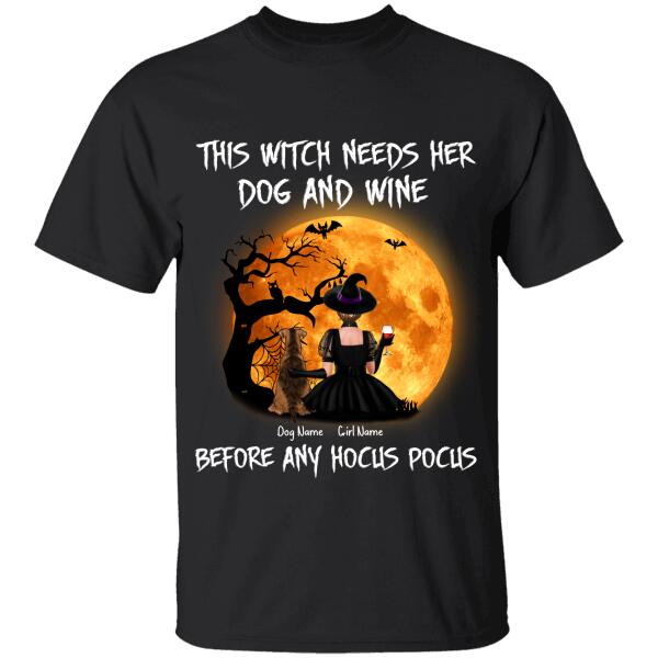 This Witch Needs Her Dog And Wine Personalized T-Shirt Ts-Nb45