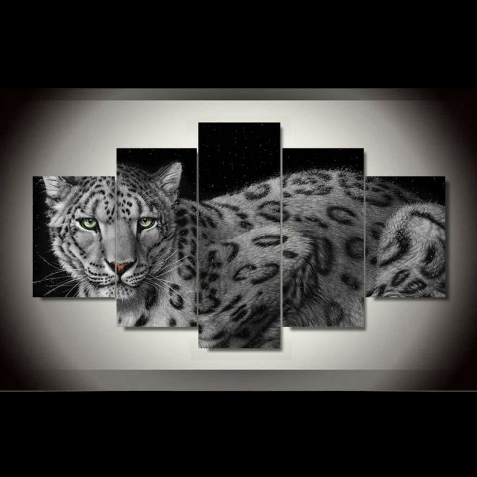 Poster Hd Printed Modern Canvas Wall Art Animal 5 Pieces Marble Leopard