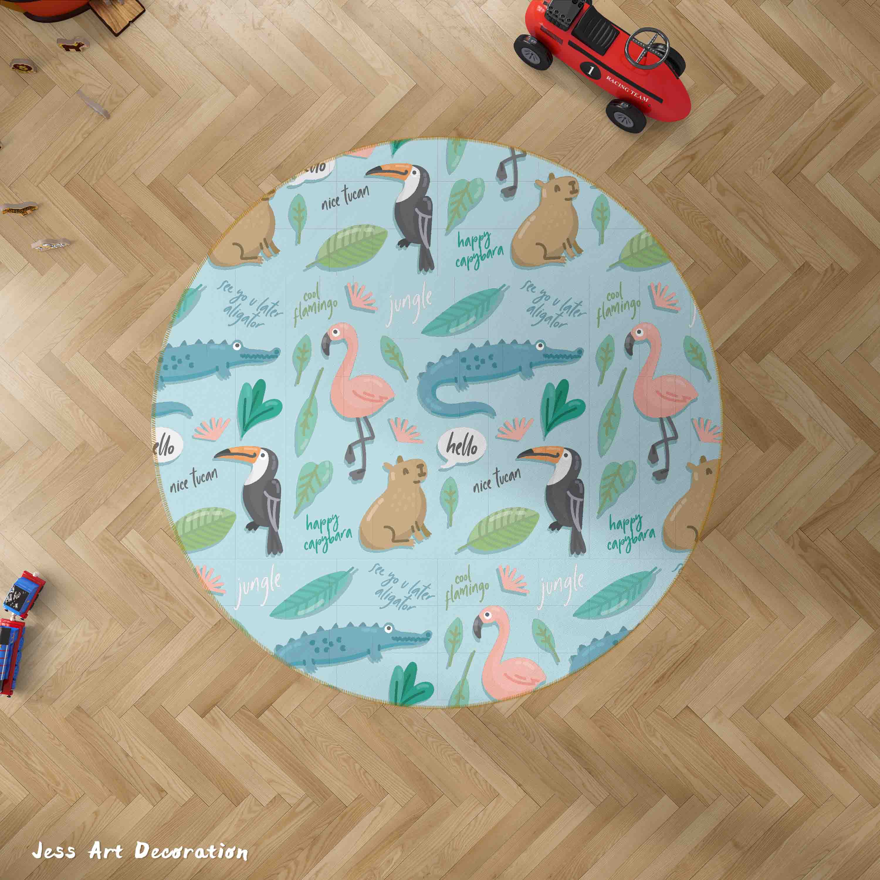 3D Cartoon Animal Crocodile Flamingo Kids Non-Slip Round Rug Mat 61