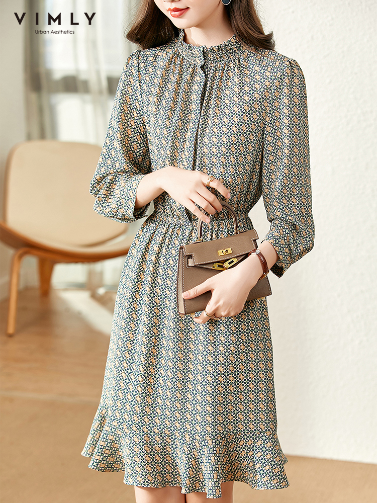 VIMLY Summer Dress For Women Floral Printed Elegant Shirt Dresses Half Sleeve A-line Mini Dress Office Lady Vestidos V0872 alx