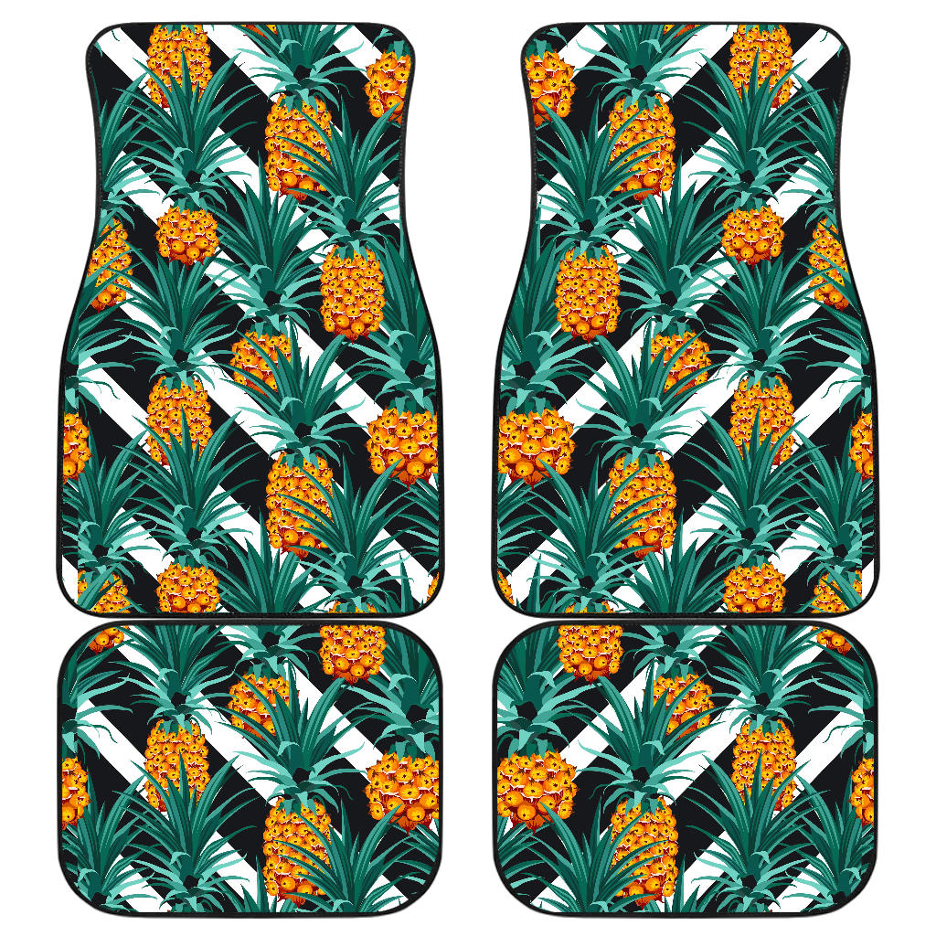 Pineapple Striped Pattern Print Front And Back Car Floor Mats, Front Car Mat