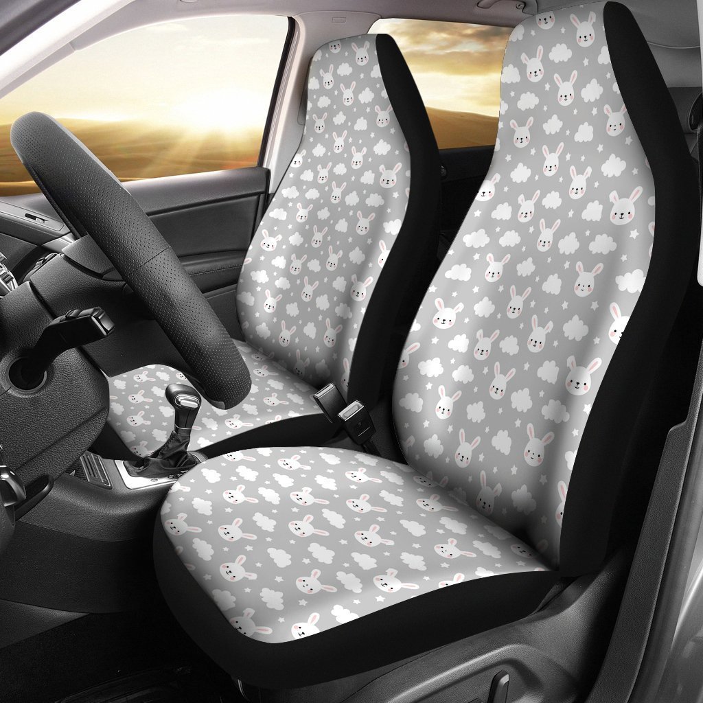 Cloud Bunny Rabbit Pattern Print Seat Cover Car Seat Covers Set 2 Pc, Car Accessories Car Mats