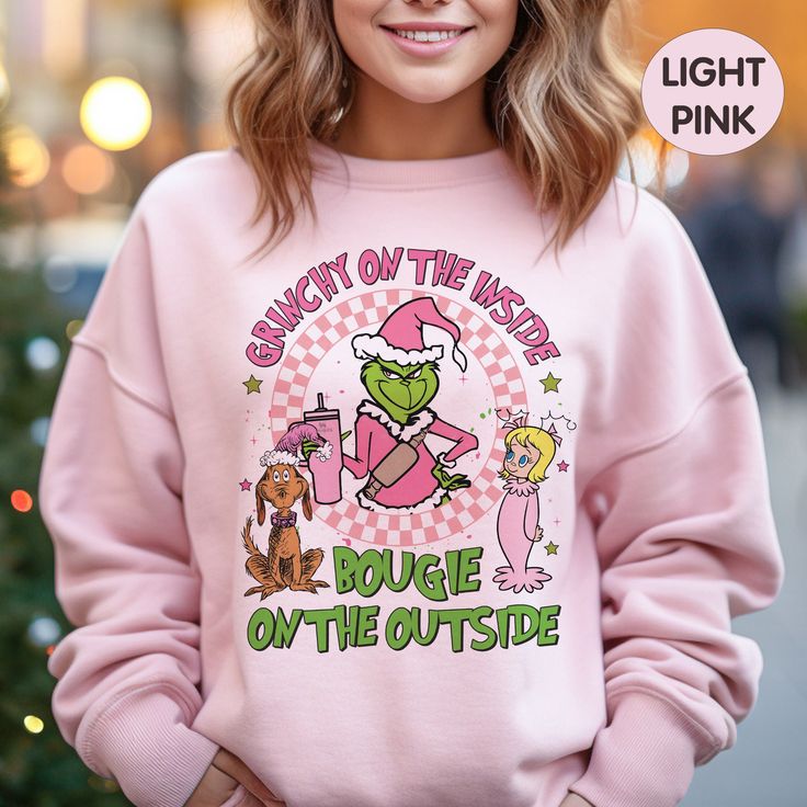 Boojee Grinch Christmas Sweatshirt, Bougie Grinch Christmas Shirt, Grinchy On The Inside Bougie On The Outside Shirt, Pink Grinchmas Shirt