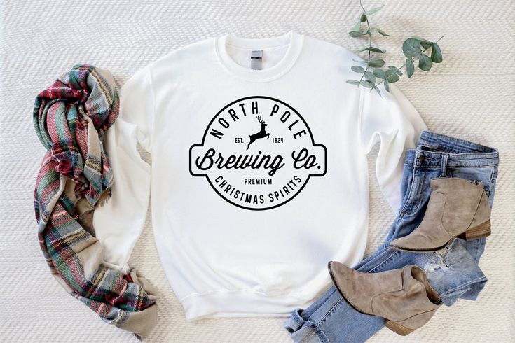 Brewing Co North Pole Sweatshirt, Christmas Shirts for Women, Christmas Crewneck, Holiday Sweatshirt, Winter Sweatshirt