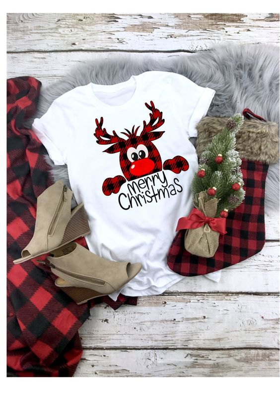 Buffalo Plaid Reindeer T-Shirt, Peeping Reindeer, Merry CHristmas