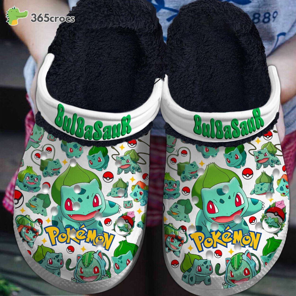 Bulbasaur Pokemon Cartoon Fur Lined Crocss Shoes Comfortable
