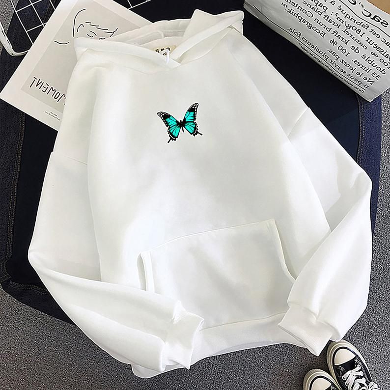 Butterfly Hoodies Women Sweatshirts Harajuku Butterfly Print Hoodie Aesthetic Hoodie Spring Street wear