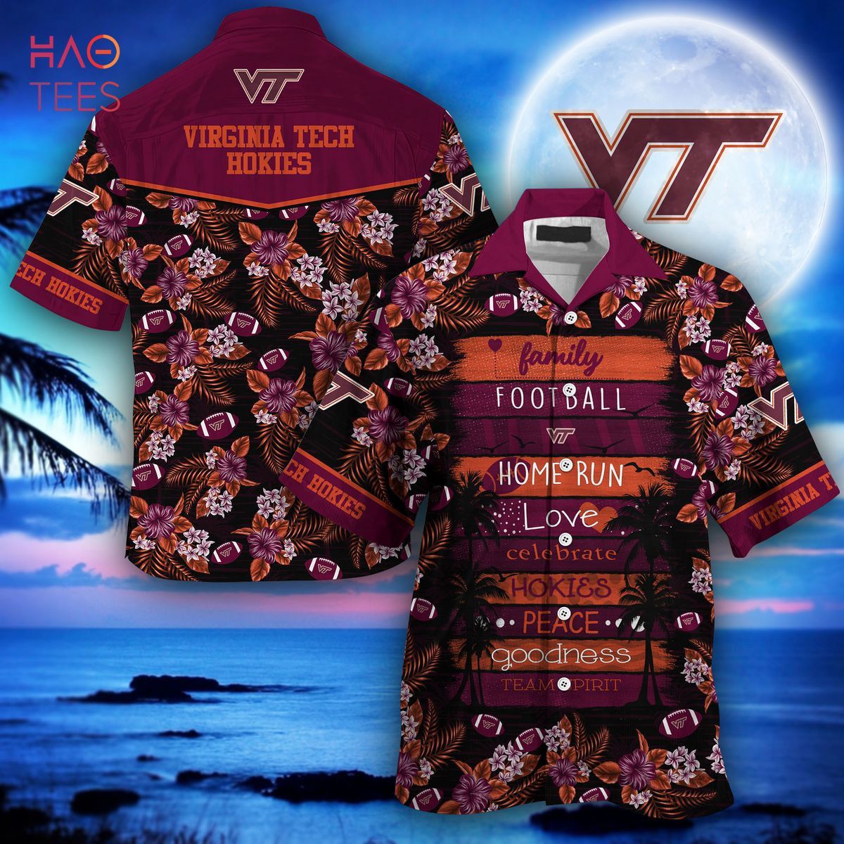 NCCA Virginia Tech Hokies Maroon Black Hawaiian Shirt