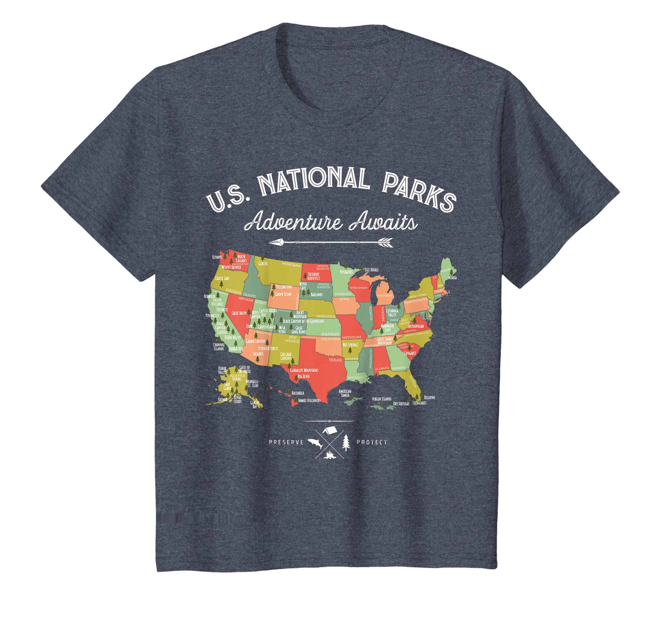 National Parks T Shirt Map Camping Tshirt Women Men Hiking